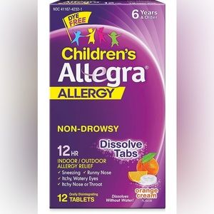 NIB Childrens Allegra Allergy Non-Drowsy orange cream dissolve tabs 12 tablets